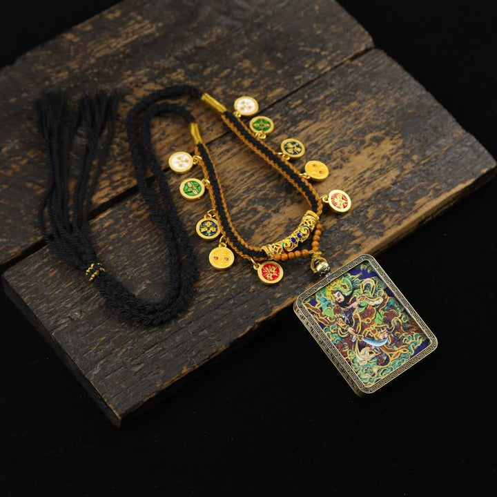 Buddha Stones Collar Thangka con borla trenzada de protección del Señor Guan de Cobre - Thangka multicolor del Señor Guan (versión con fondo verde) - image 19