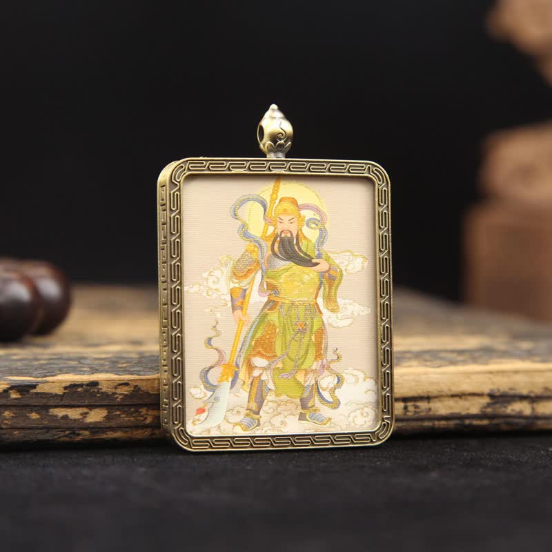 Buddha Stones Collar Thangka con borla trenzada de protección del Señor Guan de Cobre - image 12