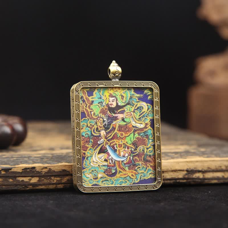 Buddha Stones Collar Thangka con borla trenzada de protección del Señor Guan de Cobre - image 20