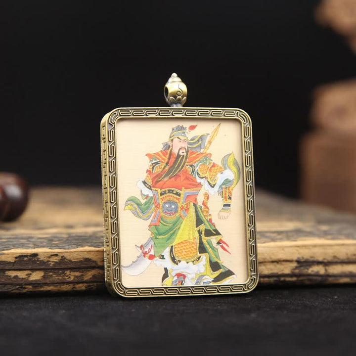 Buddha Stones Collar Thangka con borla trenzada de protección del Señor Guan de Cobre - image 22