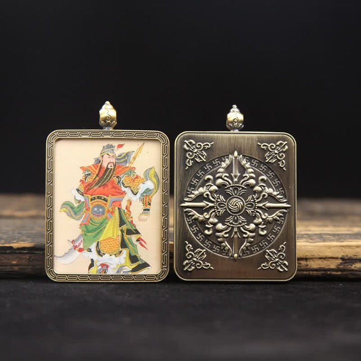 Buddha Stones Collar Thangka con borla trenzada de protección del Señor Guan de Cobre - image 24