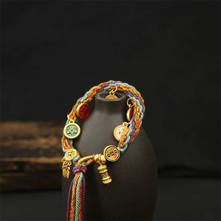 Buddha Stones Pulsera con borla de cuerda trenzada arcoíris Om Mani Padme Hum Sabiduría - image 2