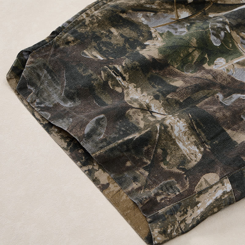 Buddha Stones Pantalones cortos deportivos informales de verano para hombre, con cordón ajustable, estampado de camuflaje de hojas, de algodón y ramio, con bolsillos. - image 6
