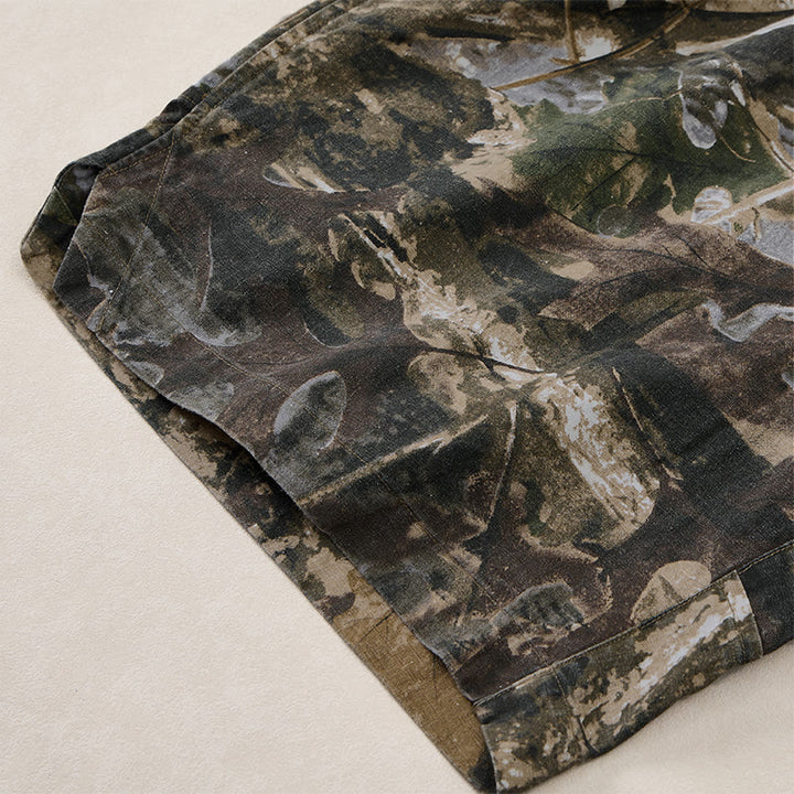 Buddha Stones Pantalones cortos deportivos informales de verano para hombre, con cordón ajustable, estampado de camuflaje de hojas, de algodón y ramio, con bolsillos. - image 6
