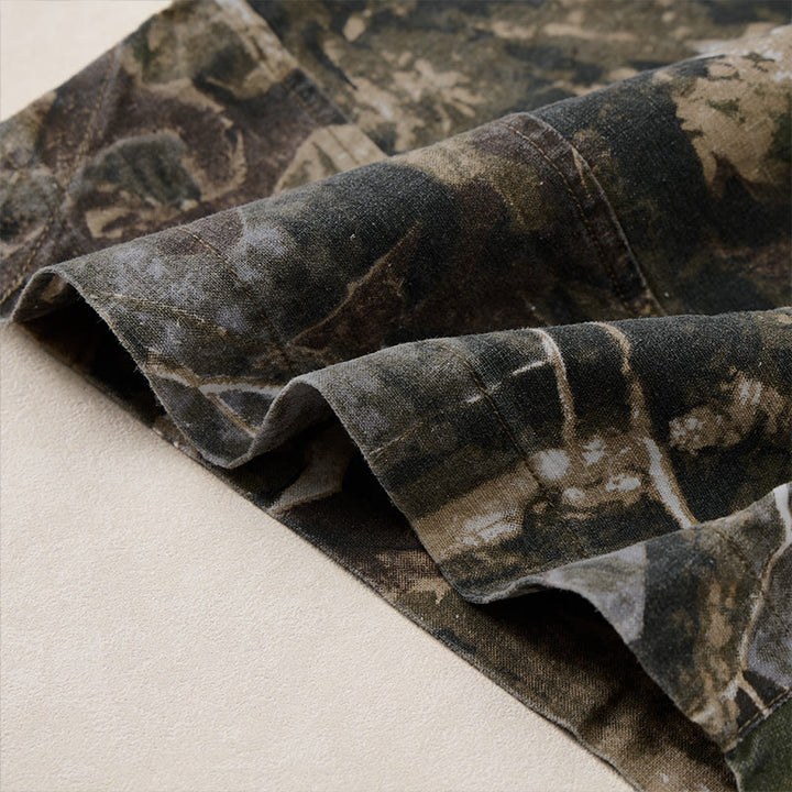 Buddha Stones Pantalones cortos deportivos informales de verano para hombre, con cordón ajustable, estampado de camuflaje de hojas, de algodón y ramio, con bolsillos. - image 8