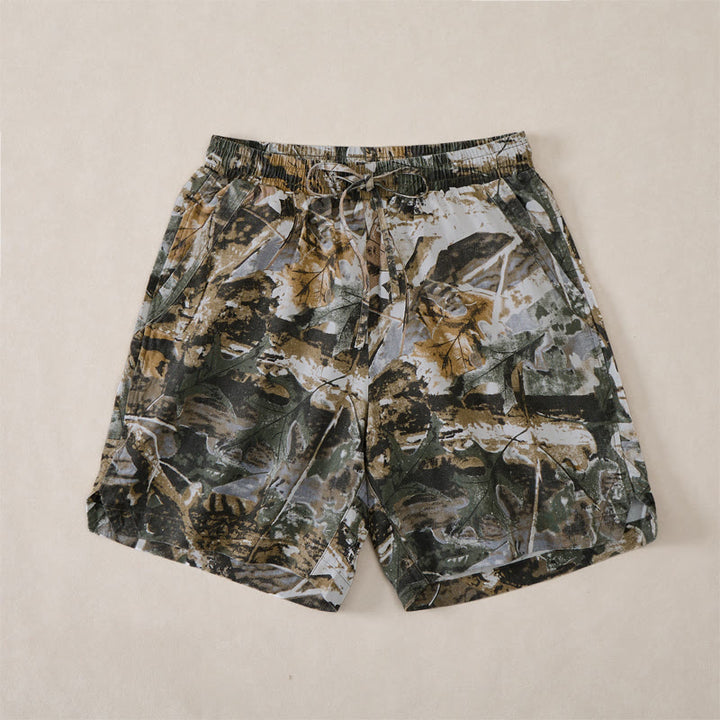 Buddha Stones Pantalones cortos deportivos informales de verano para hombre, con cordón ajustable, estampado de camuflaje de hojas, de algodón y ramio, con bolsillos. - Gris - US/UK/AU44, EU54 (4XL) - image 10