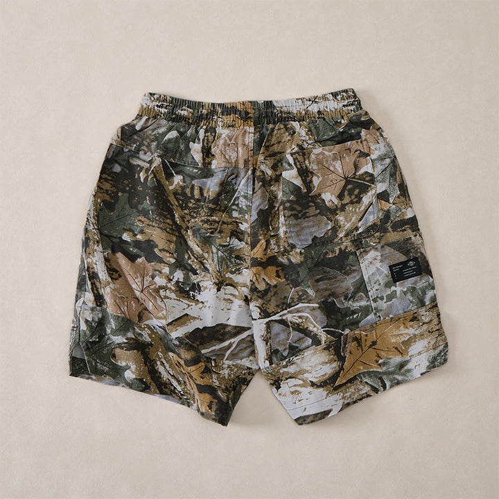 Buddha Stones Pantalones cortos deportivos informales de verano para hombre, con cordón ajustable, estampado de camuflaje de hojas, de algodón y ramio, con bolsillos. - image 11