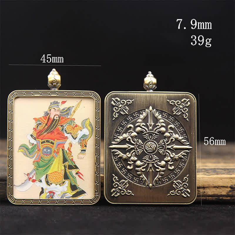 Buddha Stones Collar Thangka con borla trenzada de protección del Señor Guan de Cobre - image 25