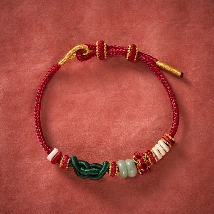 Buddha Stones Pulsera ajustable de jade con nudo Ruyi de flores de durazno trenzado hecho a mano para la buena suerte - image 1