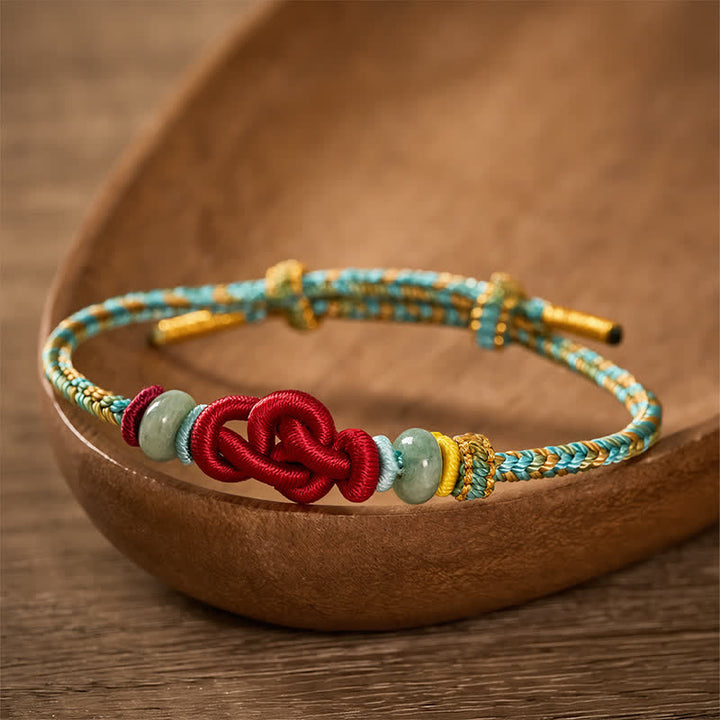 Buddha Stones Pulsera ajustable de jade con nudo Wenchang trenzado amarillo y verde, hecha a mano. - image 2
