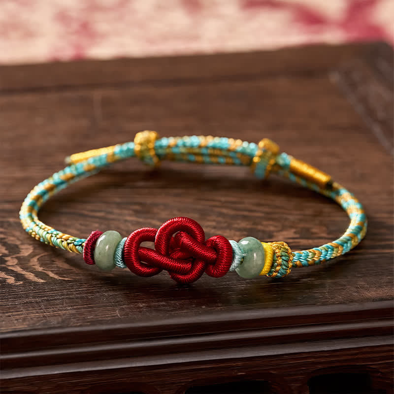 Buddha Stones Pulsera ajustable de jade con nudo Wenchang trenzado amarillo y verde, hecha a mano. - image 3