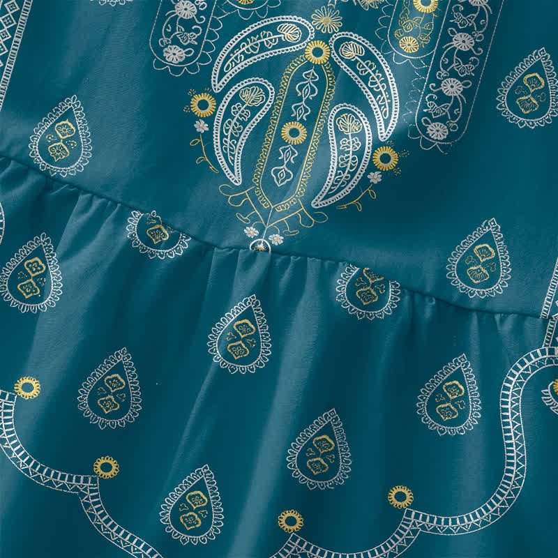 Buddha Stones Vestido midi de verano informal estilo bohemio con estampado de medallón y cachemir para mujer, sin mangas y con bolsillos. - image 1
