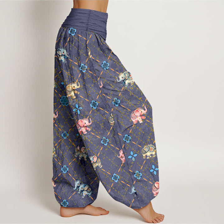 Buddha Stones Pantalones harem de mujer con cintura elástica y estampado floral de Cotton Elephant - image 1