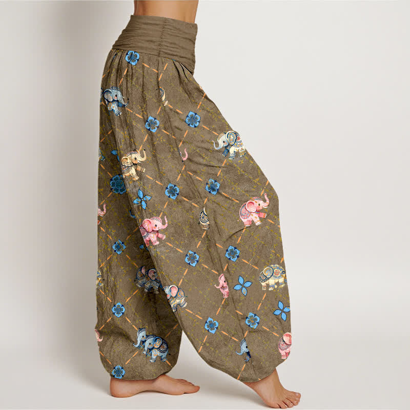 Buddha Stones Pantalones harem de mujer con cintura elástica y estampado floral de Cotton Elephant - image 6