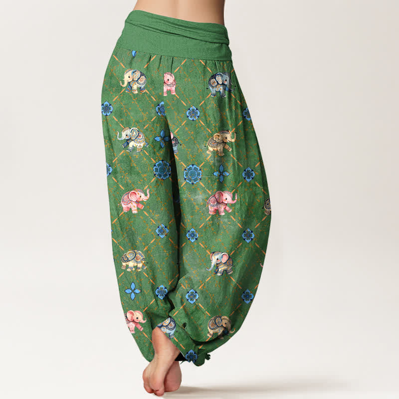 Buddha Stones Pantalones harem de mujer con cintura elástica y estampado floral de Cotton Elephant - image 10