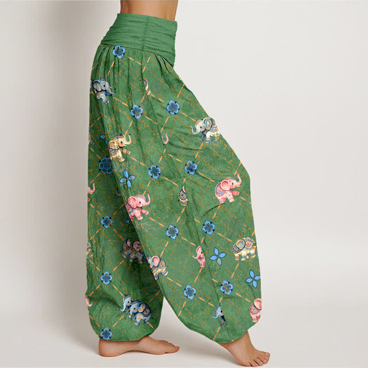 Buddha Stones Pantalones harem de mujer con cintura elástica y estampado floral de Cotton Elephant - image 9