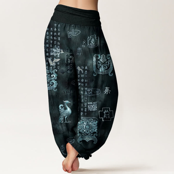 Buddha Stones Pantalones harem de mujer con cintura elástica y estampado de nubes de fénix de algodón. - image 10
