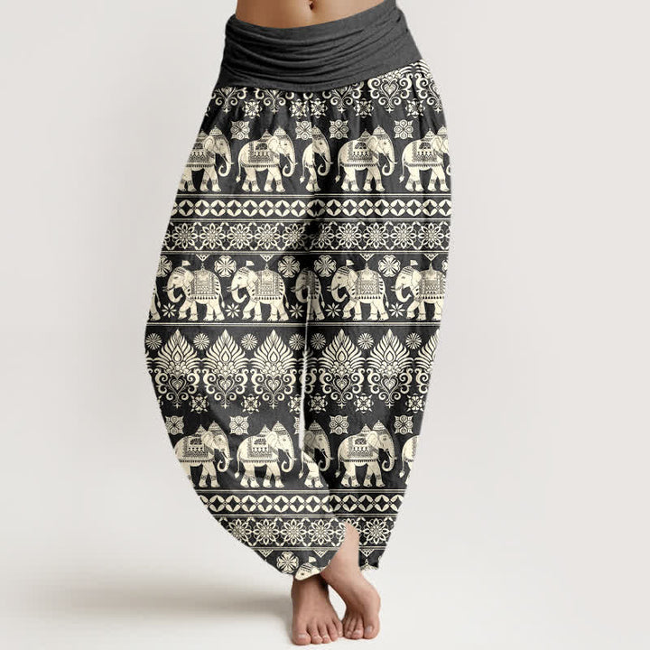 Buddha Stones Pantalones harem de mujer con cintura elástica y estampado tribal de rayas de Cotton Elephant - Gris oscuro - US16，UK/AU20，EU48 (3XL) - image 5