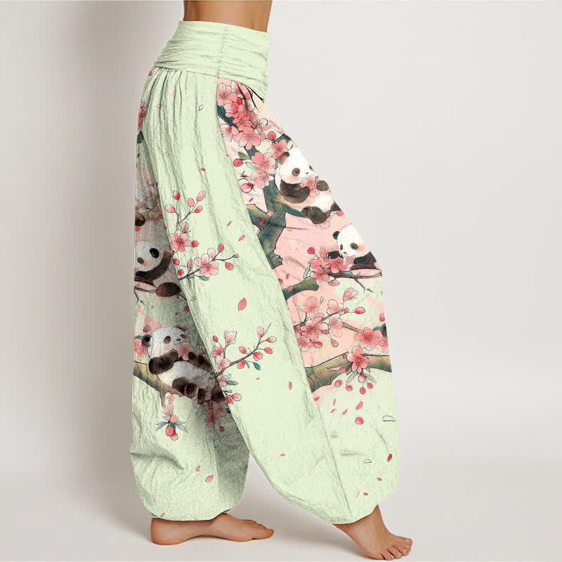 Buddha Stones Pantalones harem de cintura elástica para mujer con estampado de flores de cerezo de Cotton Panda - image 6