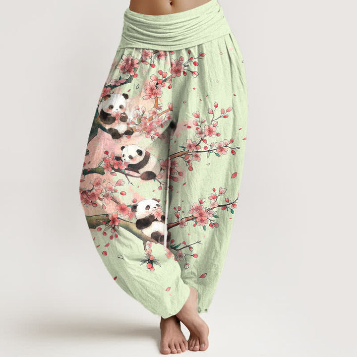 Buddha Stones Pantalones harem de cintura elástica para mujer con estampado de flores de cerezo de Cotton Panda - Gotas de miel - US16，UK/AU20，EU48 (3XL) - image 5