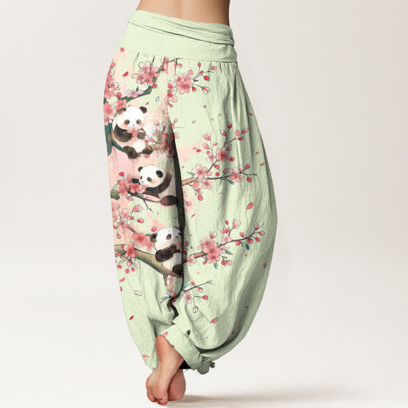 Buddha Stones Pantalones harem de cintura elástica para mujer con estampado de flores de cerezo de Cotton Panda - image 7