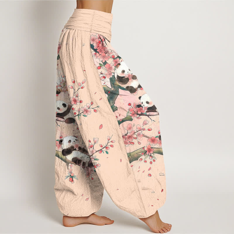 Buddha Stones Pantalones harem de cintura elástica para mujer con estampado de flores de cerezo de Cotton Panda - image 9