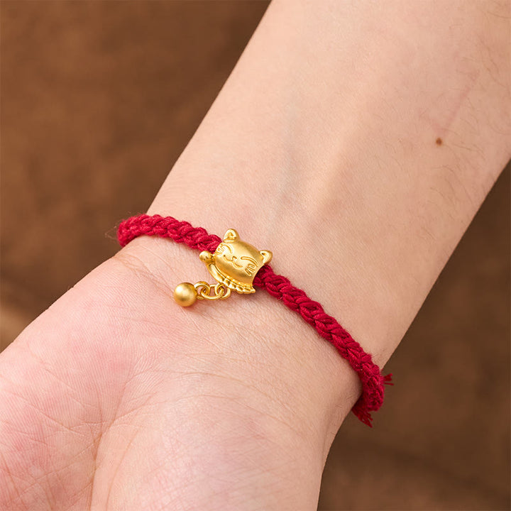 Buddha Stones Pulsera de protección tejida a mano con colgante de bola de gato de la suerte de cobre y cuerda roja tibetana - image 5