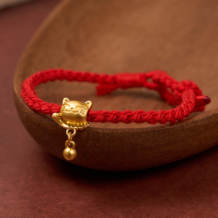 Buddha Stones Pulsera de protección tejida a mano con colgante de bola de gato de la suerte de cobre y cuerda roja tibetana - Rojo (circunferencia de la muñeca 15-17 cm) - image 10