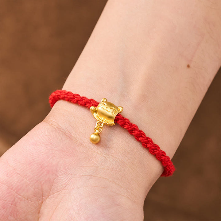 Buddha Stones Pulsera de protección tejida a mano con colgante de bola de gato de la suerte de cobre y cuerda roja tibetana - image 15
