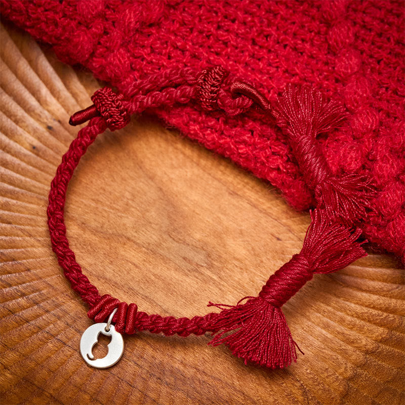 Buddha Stones Pulsera con dije de plata de ley 925 con diseño redondo hueco y cordón rojo de gato protector. - Rojo oscuro (circunferencia de la muñeca: 14-17 cm) - image 10