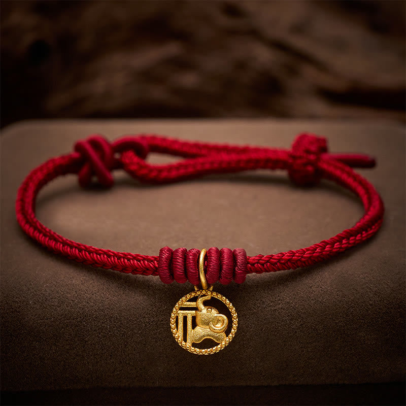 Buddha Stones Pulsera de la riqueza con diseño de elefante y cadena roja de cobre chapada en oro estilo Fu. - Rojo oscuro (circunferencia de la muñeca: 15-18 cm) - image 11
