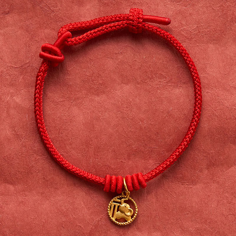 Buddha Stones Pulsera de la riqueza con diseño de elefante y cadena roja de cobre chapada en oro estilo Fu. - image 4