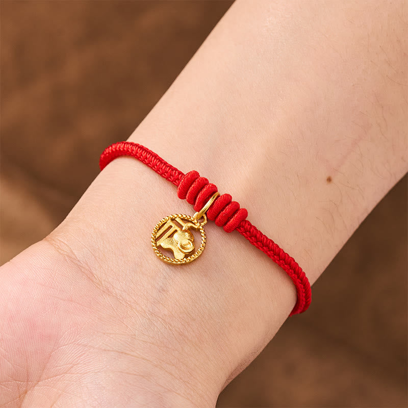 Buddha Stones Pulsera de la riqueza con diseño de elefante y cadena roja de cobre chapada en oro estilo Fu. - image 5