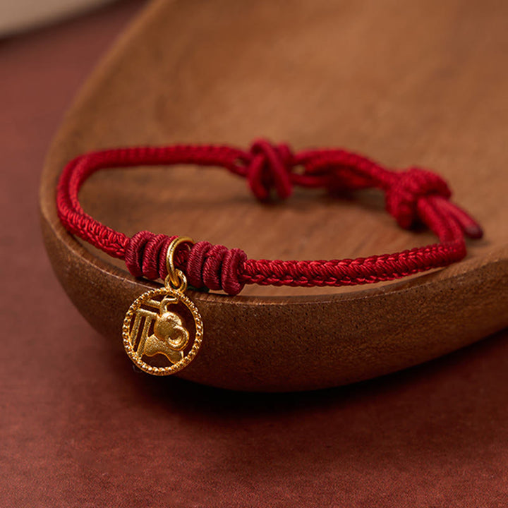 Buddha Stones Pulsera de la riqueza con diseño de elefante y cadena roja de cobre chapada en oro estilo Fu. - image 13
