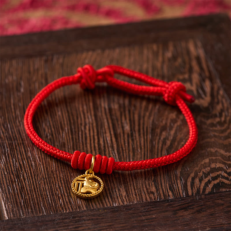 Buddha Stones Pulsera de la riqueza con diseño de elefante y cadena roja de cobre chapada en oro estilo Fu. - image 3