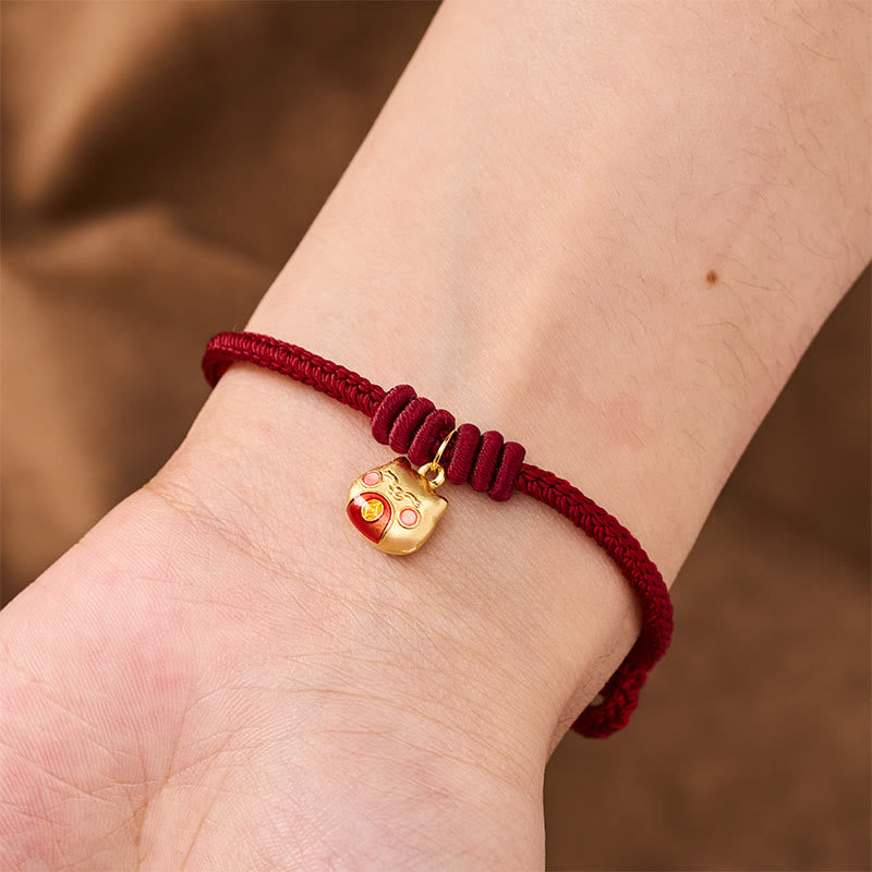 Buddha Stones Pulsera protectora de hilo rojo con diseño de gato, chapada en oro y plata de ley 925. - image 15