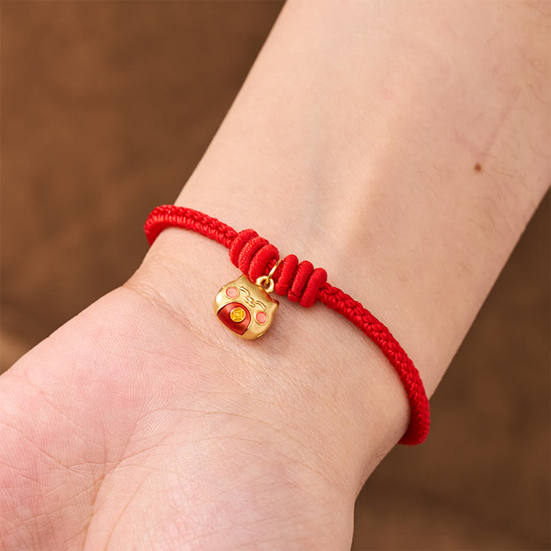 Buddha Stones Pulsera protectora de hilo rojo con diseño de gato, chapada en oro y plata de ley 925. - image 5