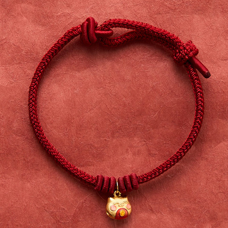 Buddha Stones Pulsera protectora de hilo rojo con diseño de gato, chapada en oro y plata de ley 925. - image 13