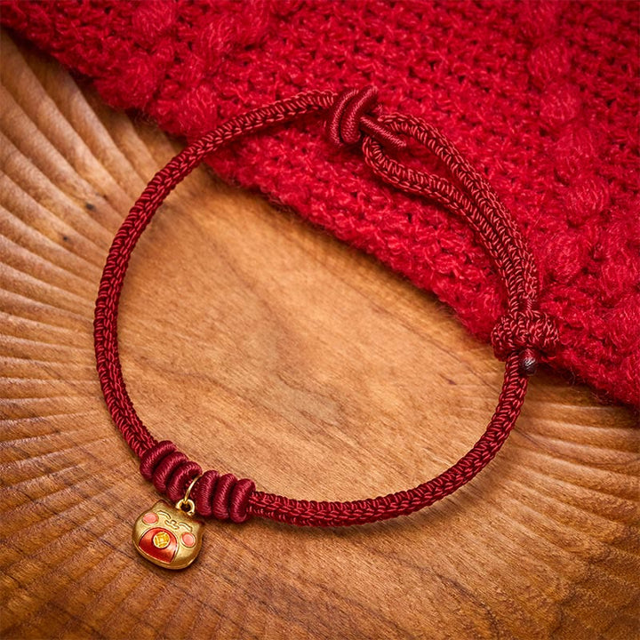 Buddha Stones Pulsera protectora de hilo rojo con diseño de gato, chapada en oro y plata de ley 925. - Rojo oscuro (circunferencia de la muñeca: 15-18 cm) - image 10