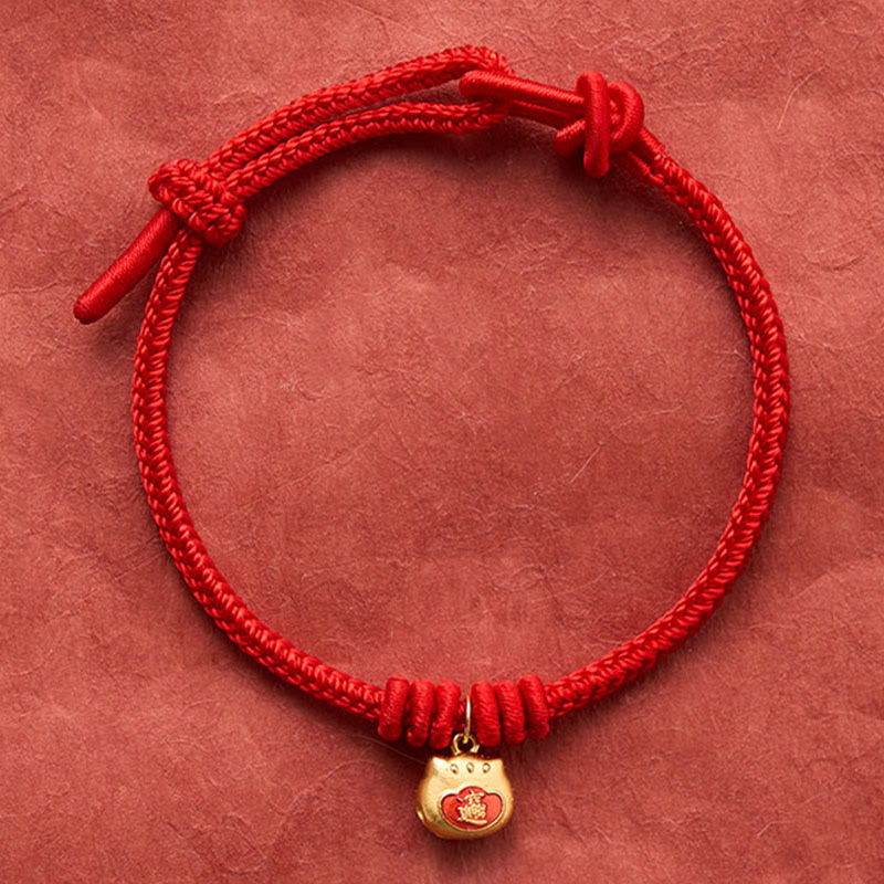 Buddha Stones Pulsera protectora de hilo rojo con diseño de gato, chapada en oro y plata de ley 925. - image 3
