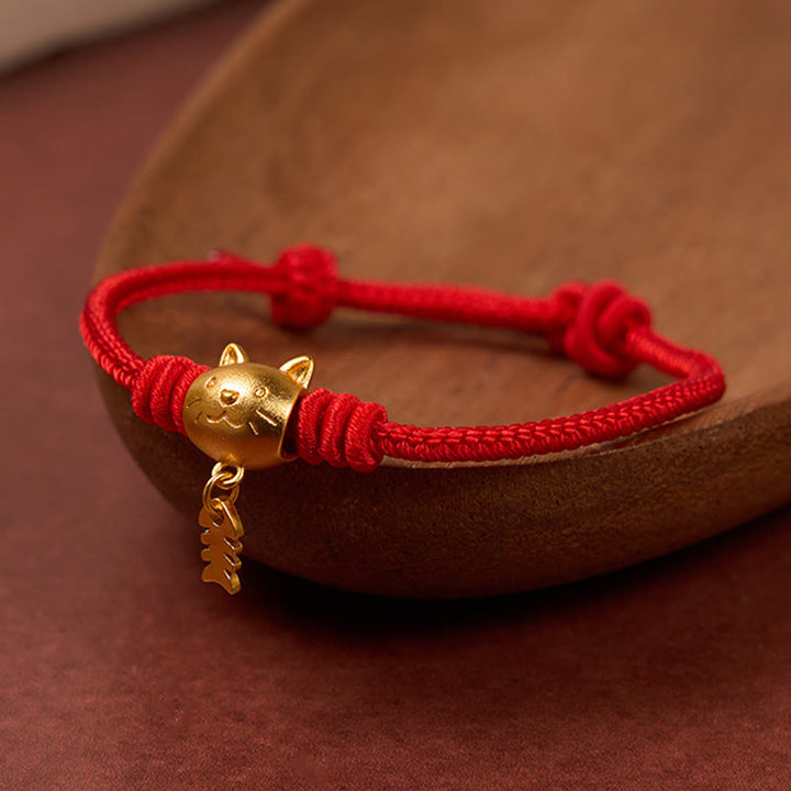 Buddha Stones Pulsera curativa de hilo rojo con lindo pez gato de cobre - Rojo (circunferencia de la muñeca 15-18 cm) - image 10