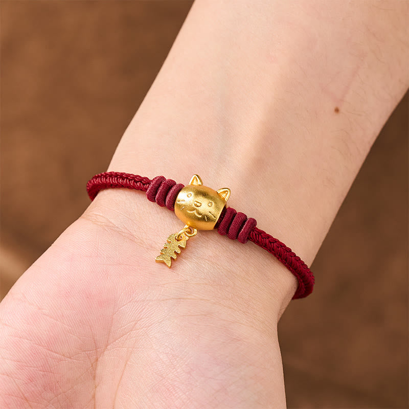 Buddha Stones Pulsera curativa de hilo rojo con lindo pez gato de cobre - image 5