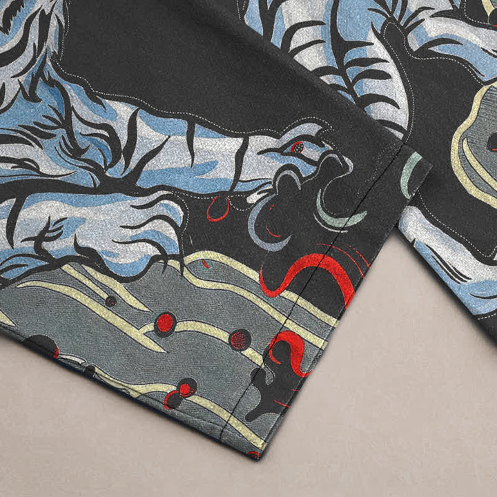 Buddha Stones Pantalones de hombre de algodón blanco con estampado de tigre y nubes, corte ajustado y bolsillos. - image 2