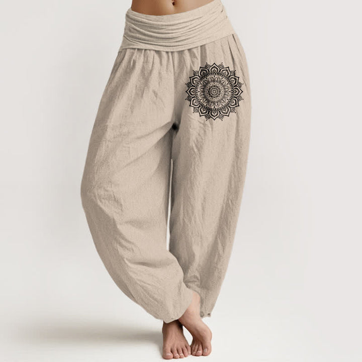 Buddha Stones Pantalones harem de mujer con cintura elástica y estampado de mandala de algodón puro - Broncearse - US16，UK/AU20，EU48 (3XL) - image 14