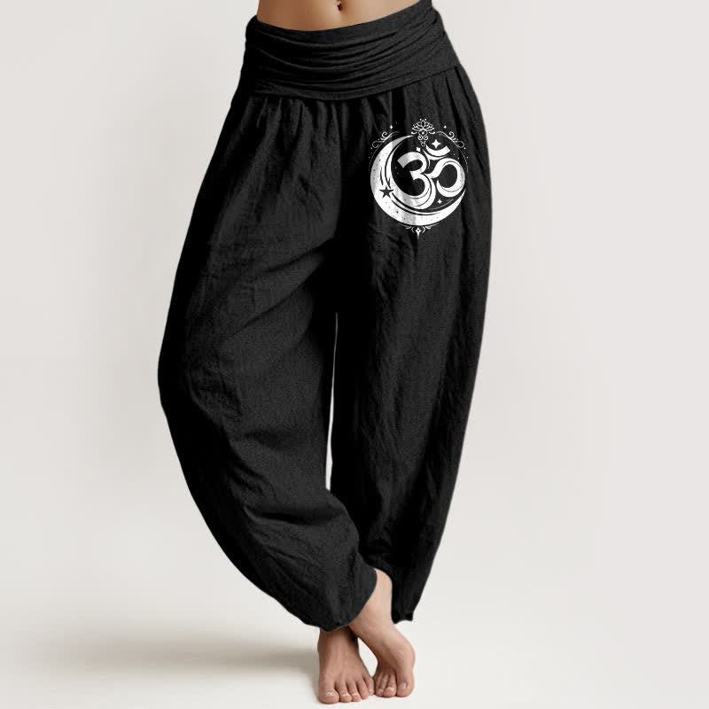 Buddha Stones Pantalones harem de mujer con cintura elástica y estampado del sagrado Om, de algodón puro. - Negro - US16，UK/AU20，EU48 (3XL) - image 5
