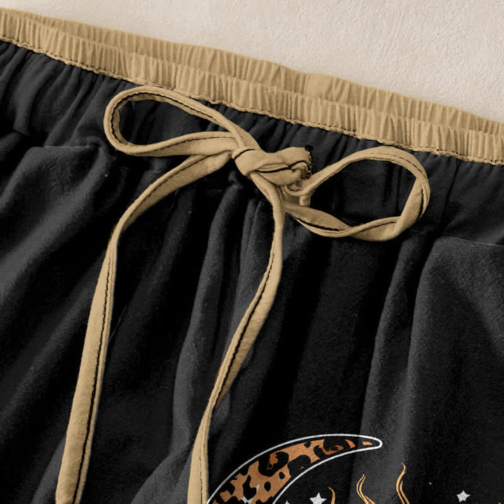 Buddha Stones Pantalones de mujer de algodón puro con estampado de sol y luna celestiales, cintura elástica y bolsillos. - image 1