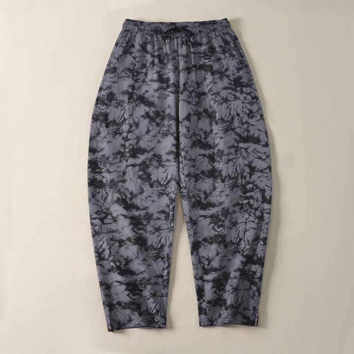 Buddha Stones Pantalones de hombre de algodón puro con estampado de camuflaje mármol oscuro, cordón ajustable y corte cónico, con bolsillos. - image 2