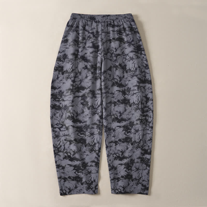 Buddha Stones Pantalones de hombre de algodón puro con estampado de camuflaje mármol oscuro, cordón ajustable y corte cónico, con bolsillos. - image 3
