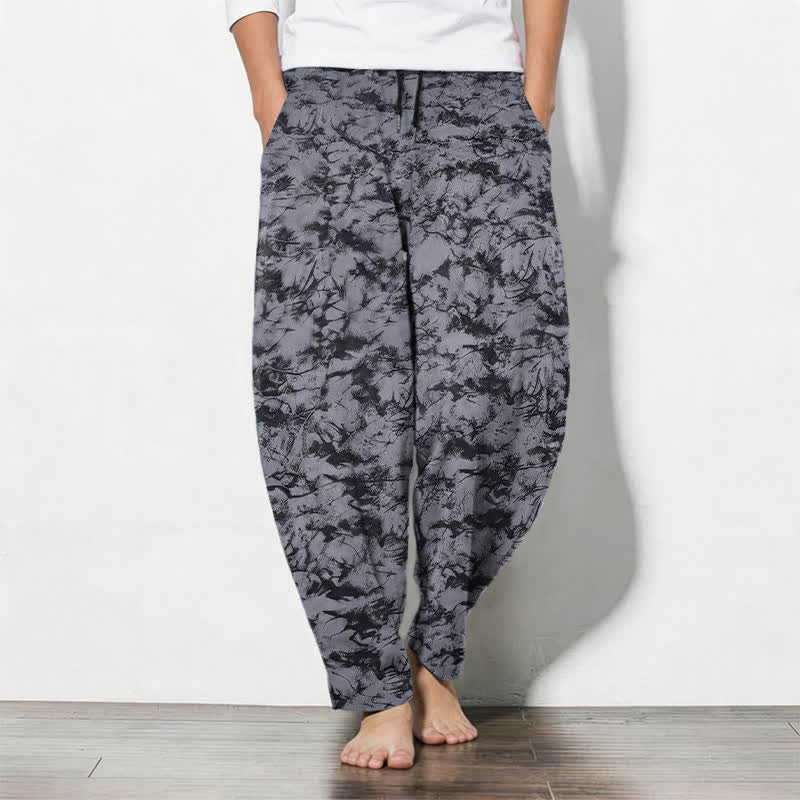 Buddha Stones Pantalones de hombre de algodón puro con estampado de camuflaje mármol oscuro, cordón ajustable y corte cónico, con bolsillos. - Gris - US/UK/AU50, EU60 (5XL) - image 0