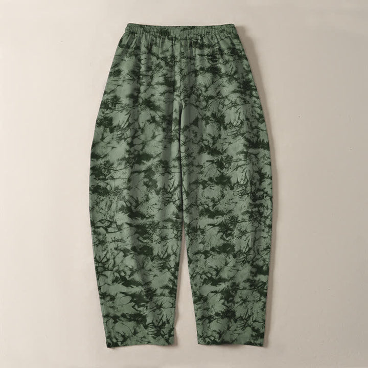Buddha Stones Pantalones de hombre de algodón puro con estampado de camuflaje mármol oscuro, cordón ajustable y corte cónico, con bolsillos. - image 10